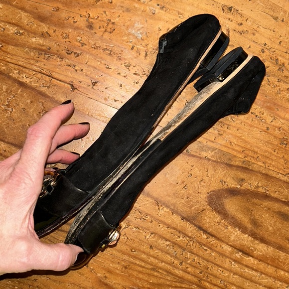 GUCCI RARE 38.5 black suede black patent leather flat back bamboo/gold Horse-bit - Picture 9 of 10